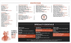 Jeffrey's Wine Menu