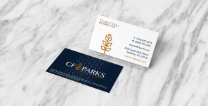 C F Parks business card